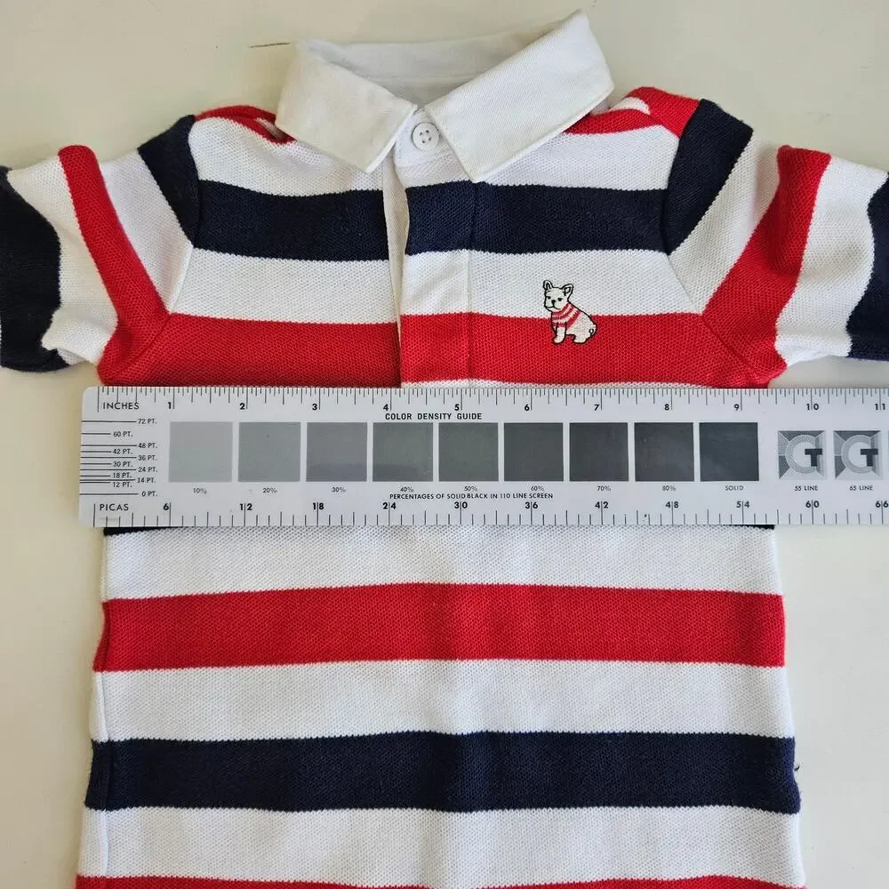 Janie and Jack‎ Polo Rugby Stripe Red Blue Puppy Coverall & Beanie | Baby 0-3 M